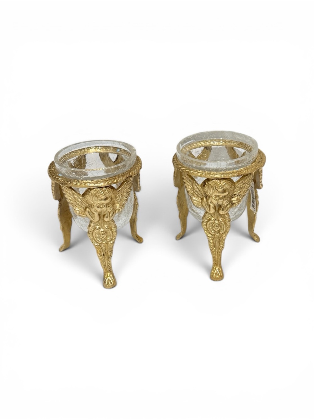 Vintage Brass and Glass Angel  Votive Holders - Set of 2
